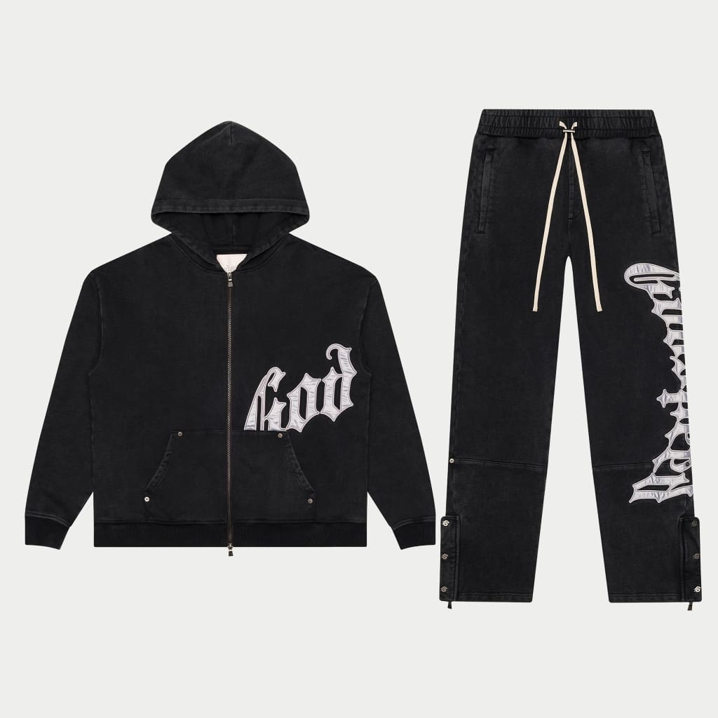 Og Logo Sweatsuit V2 (Black Wash/Silver Satin)