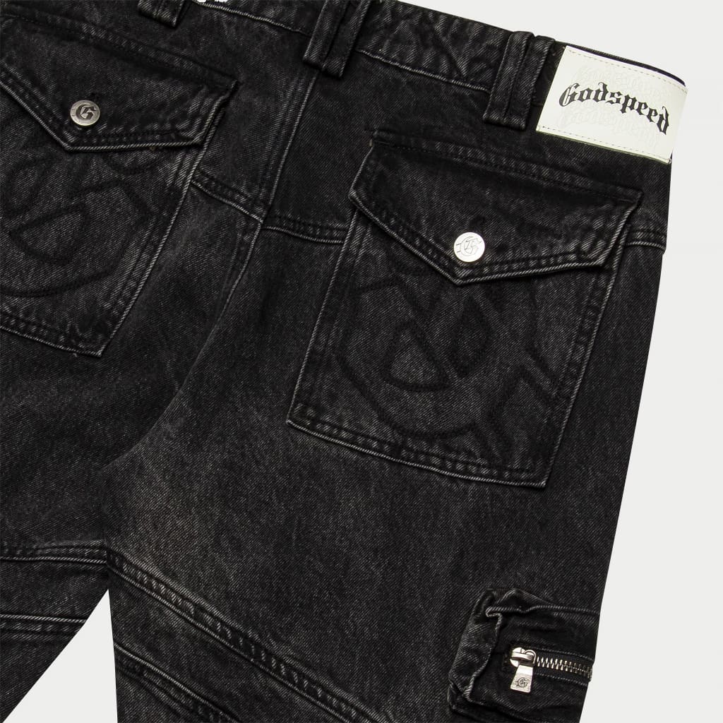 Rockstar Flare Cargo Denim (Black Wash)