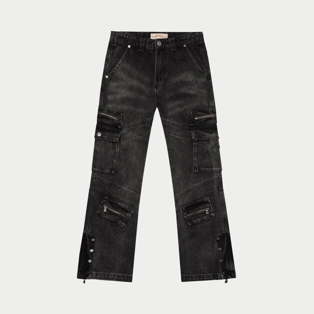 Rockstar Flare Cargo Denim (Black Wash)