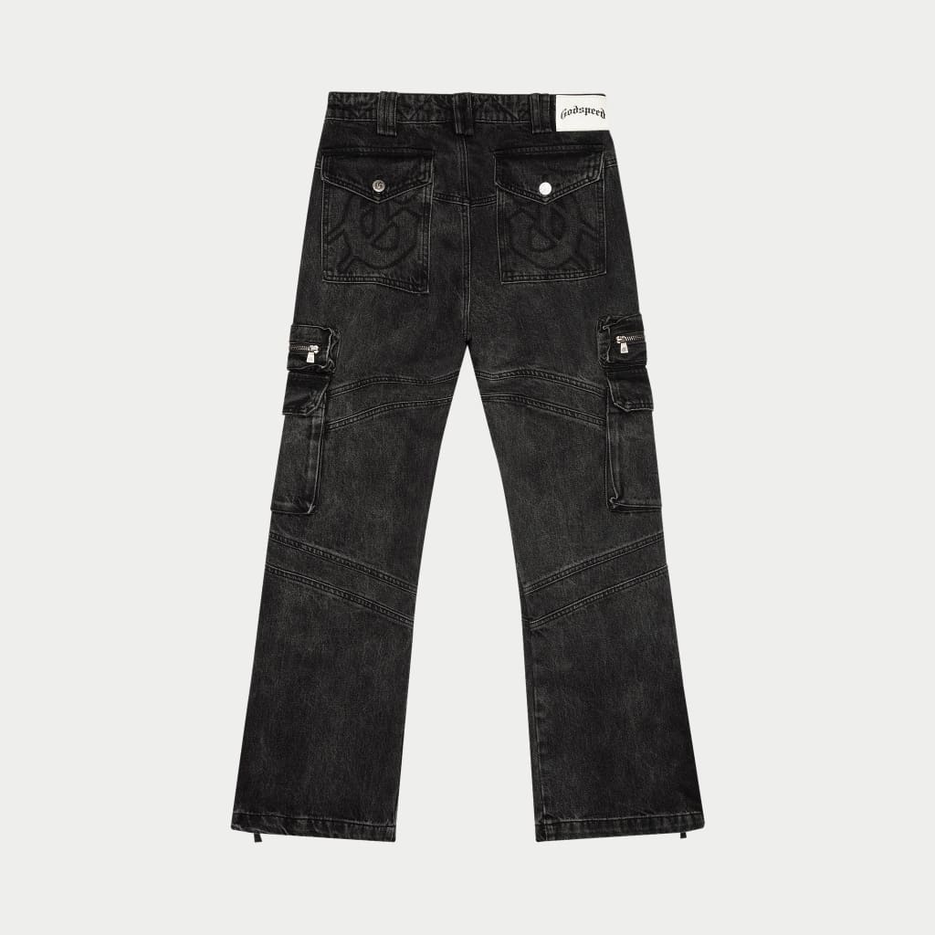 Rockstar Flare Cargo Denim (Black Wash)