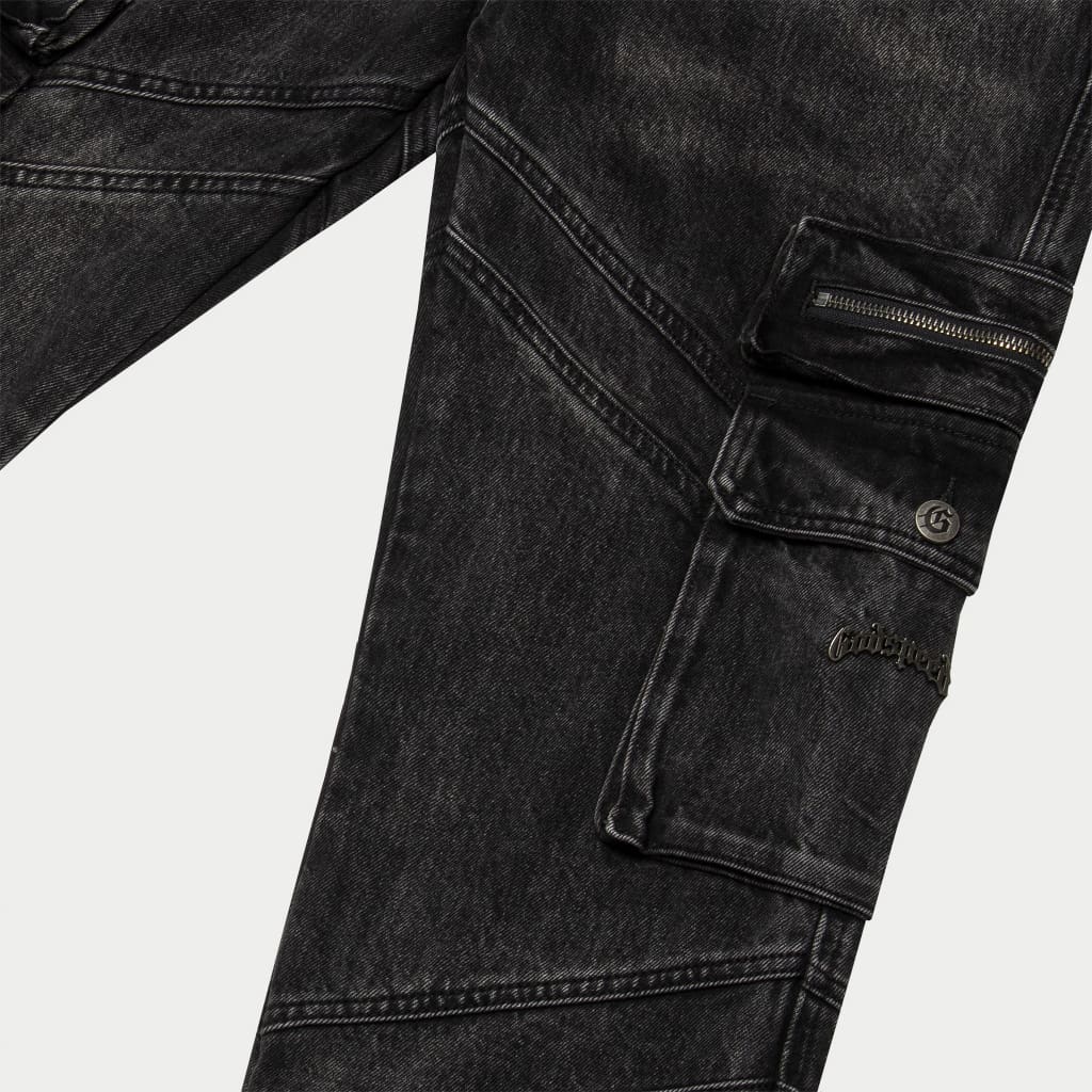 Rockstar Flare Cargo Denim (Black Wash)
