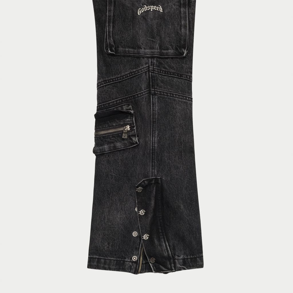 Rockstar Flare Cargo Denim (Black Wash)