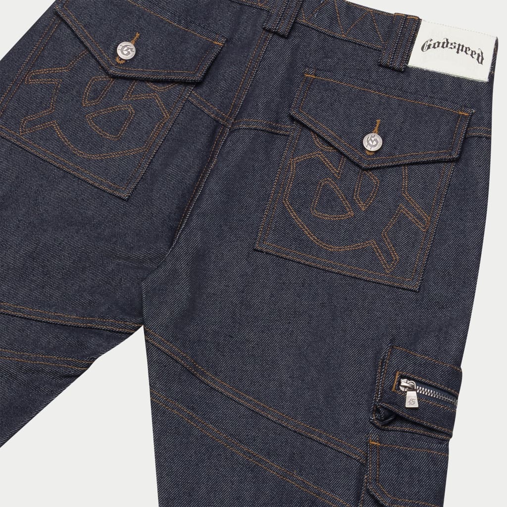 Rockstar Flare Cargo Denim (Raw Blue)