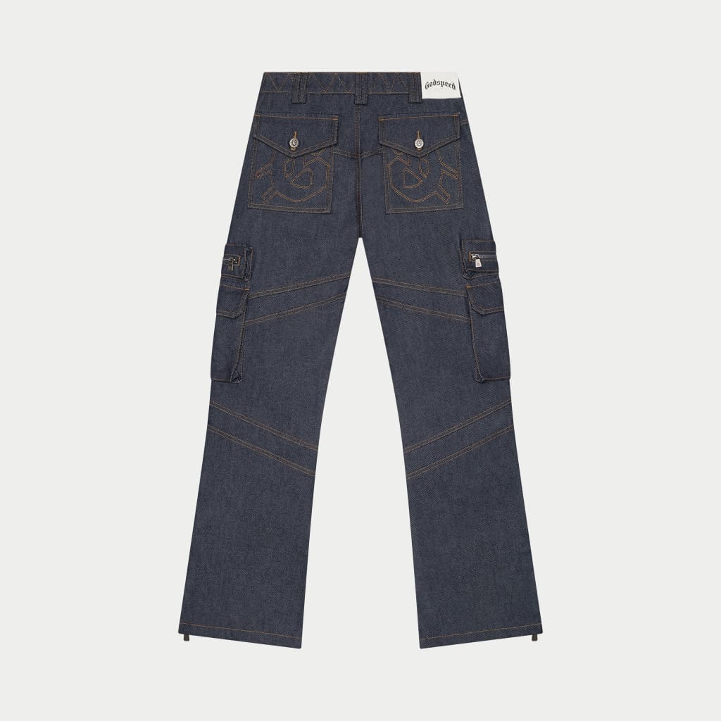 Rockstar Flare Cargo Denim (Raw Blue)