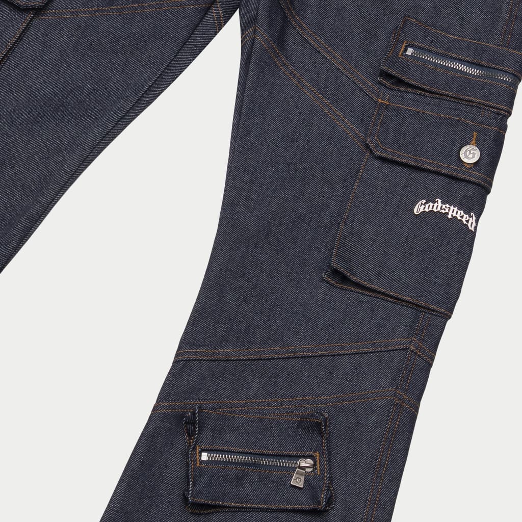 Rockstar Flare Cargo Denim (Raw Blue)