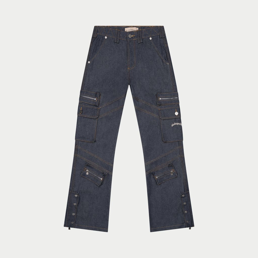 Rockstar Flare Cargo Denim (Raw Blue)