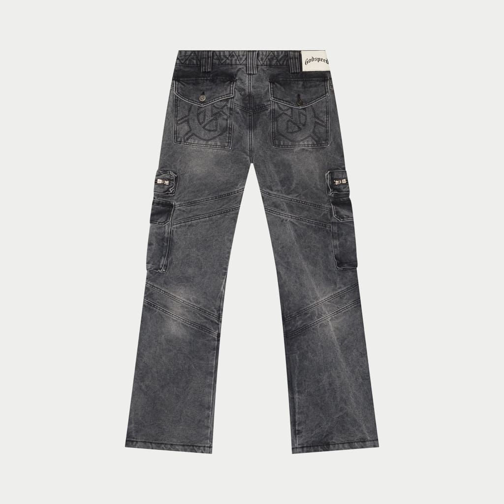 Rockstar Flare Cargo Denim (Grey Wash)